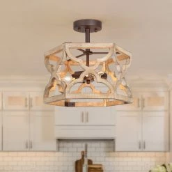 Hot Sale LNC White French Country Drum Flush Mount Light