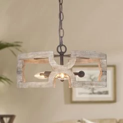 Google LNC White Rustic Farmhouse Drum Chandelier-3 Lights