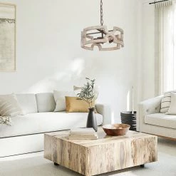 Google LNC White Rustic Farmhouse Drum Chandelier-3 Lights