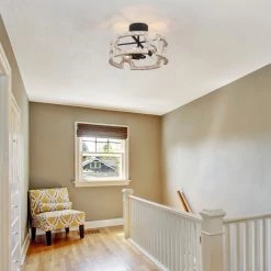 LNC White Rustic Farmhouse Drum Semi-flush Mount Light