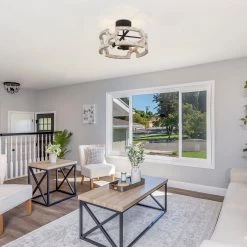 LNC White Rustic Farmhouse Drum Semi-flush Mount Light