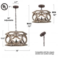 Hot Sale LNC Grey-wash Farmhouse Drum Chandelier-4 Lights