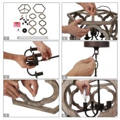 Hot Sale LNC Grey-wash Farmhouse Drum Chandelier-4 Lights