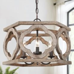 Hot Sale LNC Grey-wash Farmhouse Drum Chandelier-4 Lights
