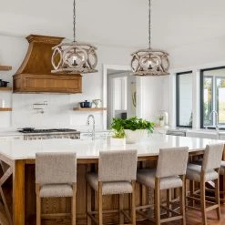 Hot Sale LNC Grey-wash Farmhouse Drum Chandelier-4 Lights