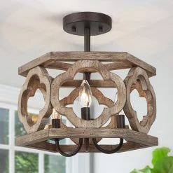 LNC HOME Sales 18 Hot Sale LNC Grey-wash Rustic French Country Semi Flush Mount