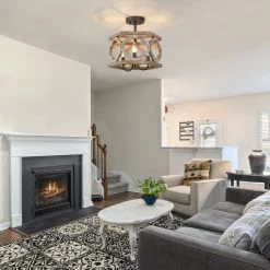 Hot Sale LNC Grey-wash Rustic French Country Semi Flush Mount