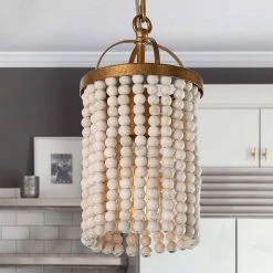 Uolfin LNC Modern Wood Bead Drape Mini Pendant Hot Sale