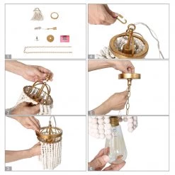 Uolfin LNC Modern Wood Bead Drape Mini Pendant Hot Sale