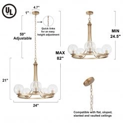 LNC Rose Gold Modern Chandelier With Glass Globes