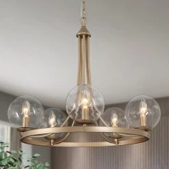 LNC Rose Gold Modern Chandelier With Glass Globes