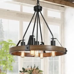 LNC Modern Farmhouse Round Chandelier-5 Lights