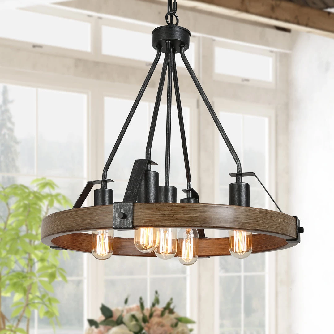 LNC Modern Farmhouse Round Chandelier-5 Lights 3 LNC Modern Farmhouse Round Chandelier-5 Lights