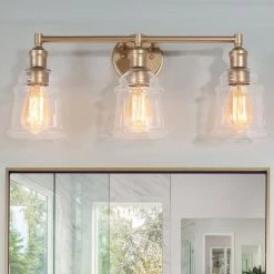 Modern LNC Rose Gold Clear Glass Vanity Light