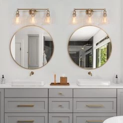 Modern LNC Rose Gold Clear Glass Vanity Light