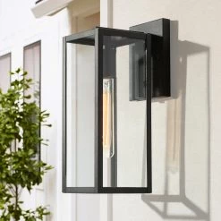 Outdoor Lights LNC Black Exterior Clear Glass Wall Light