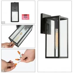 Outdoor Lights LNC Black Exterior Clear Glass Wall Light