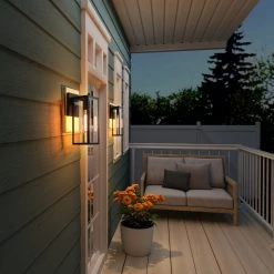 Outdoor Lights LNC Black Exterior Clear Glass Wall Light