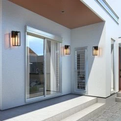 Outdoor Lights LNC Black Exterior Clear Glass Wall Light