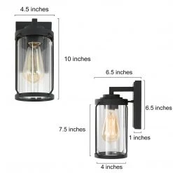 Uolfin Lighting LNC Black Modern Exterior Clear Glass Wall Light - 2 Pack
