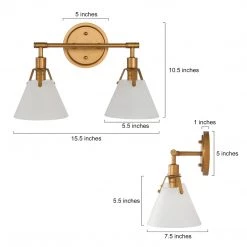Modern LNC Gold Vanity Light With Tapered Glass Shades - 2 Lights