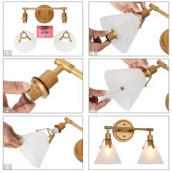 Modern LNC Gold Vanity Light With Tapered Glass Shades - 2 Lights