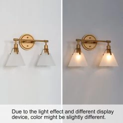 Modern LNC Gold Vanity Light With Tapered Glass Shades - 2 Lights