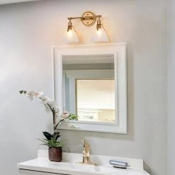 Modern LNC Gold Vanity Light With Tapered Glass Shades - 2 Lights
