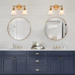 Modern LNC Gold Vanity Light With Tapered Glass Shades - 2 Lights