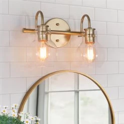 Hot Sale LNC Modern Gold Bathroom Light-2 Lights