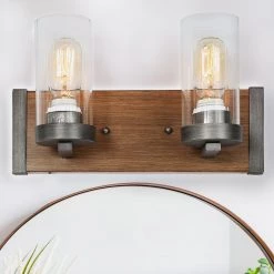 LNC Rustic Wood Retro Wall Sconce-2 Lights