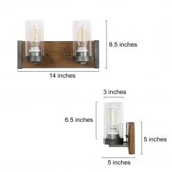 LNC Rustic Wood Retro Wall Sconce-2 Lights