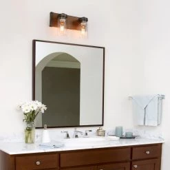 LNC Rustic Wood Retro Wall Sconce-2 Lights