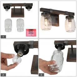 Hot Sale LNC Mason Jar Vanity Light-2 Lights