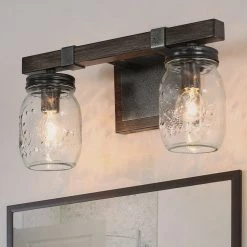 Hot Sale LNC Mason Jar Vanity Light-2 Lights