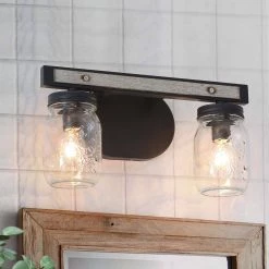 Hot Sale LNC Mason Jar Vanity Light, Rustic Vanity Light-2 Lights