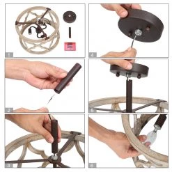 LNC Farmhouse Round Lantern Chandelier-3 Lights