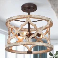 LNC Farmhouse Round Lantern Chandelier-3 Lights