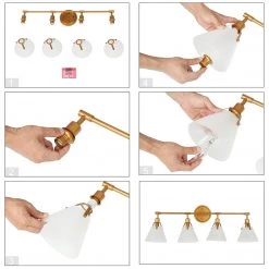 LNC HOME Gold Vanity Light With Tapered Glass Shades -4 Lights