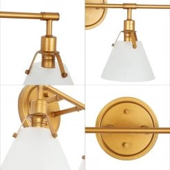 LNC HOME Gold Vanity Light With Tapered Glass Shades -4 Lights