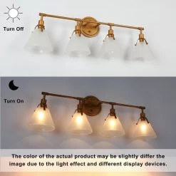 LNC HOME Gold Vanity Light With Tapered Glass Shades -4 Lights