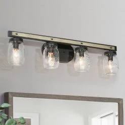 Lighting LNC Rustic Mason Jar Vanity Light-4 Lights