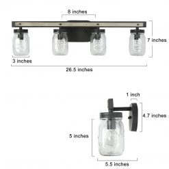 Lighting LNC Rustic Mason Jar Vanity Light-4 Lights